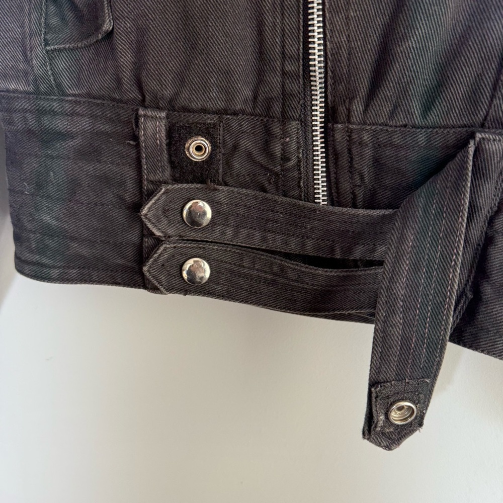 Cooper Sportswear Vintage Cropped Denim Moto Jean Jacket Black Gray Motorcycle S - Picture 11 of 16